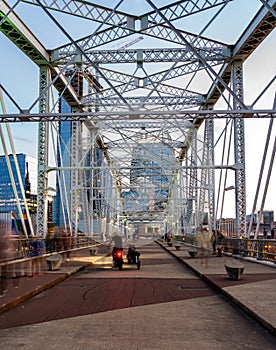 John Seigenthaler pedestrian bridge or Shelby street crossing as dusk falls in Nashville