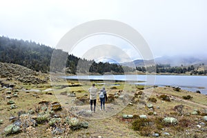 Tourists at the Laguna de Mucubaji lake in Merida, Venezuela