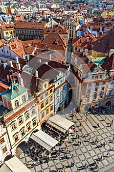 Tourists and locals on the street in Prague old town square