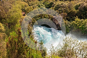 Tourists looking at Huka Falls on the Waikato River in New Zeala