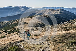 Tourists in Low Tatras mountains, Slovakia