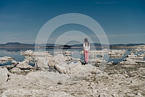 tourists in Mono Lake, California, usa