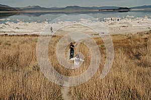 tourists in Mono Lake, California, usa