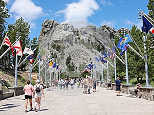 Tourists at Mount Rushmore National Memorial in summer, South Dakota