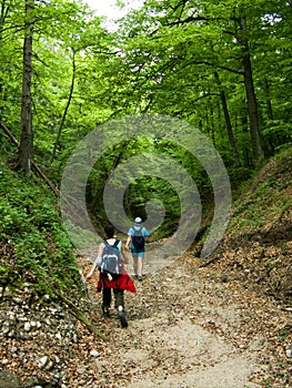 Tourists in mountain valley