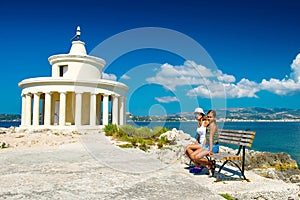 Tourists near landmarks