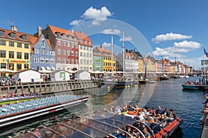 Tourists in Nyhavn or New Harbor, Copenhagen