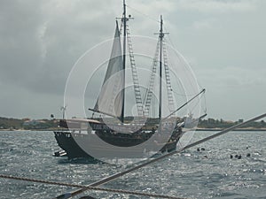 Tourists on a pirate ship doing rides in Aruba