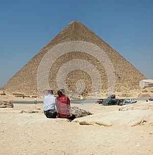 Tourists at the Pyramid of Khufu. Giza in Egypt photo