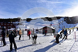 Tourists ready to go skiing in Breckenridge Colorado