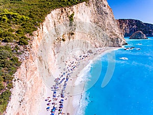 Tourists relaxing on the Beach in Porto Katsiki Lefkada Greece