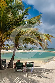 ORANJESTAD, ARUBA - October 12.2007: View on the tropical resort, sandy beach and turquoise sea.