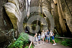 Tourists at Rock Town Park, Adrspach, Czech Republic