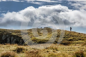 Tourists in Salatin peak, Western Tatras, Slovakia, hiking theme