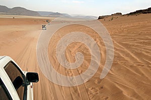 Tourists in search of adventures in the desert of Jordan