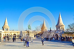 Fisherman's Bastion square and Statue of St. Stephen I Budapest Hungary