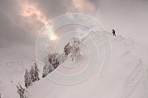 Tourists on a snowy slope