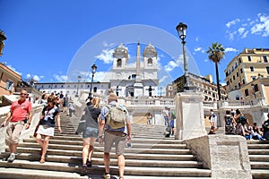 Tourists on the Spanish Steps in Piazza di Spagna, Rome, Italy