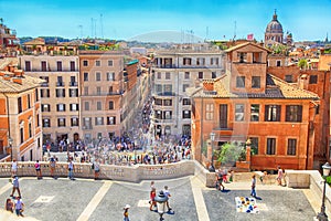 Tourists on Spanish Steps in Rome, Italy.