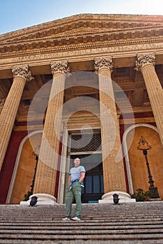 Tourists on the stairs of Theatre Massimo of Palermo