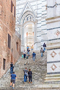 Tourists in a stairway