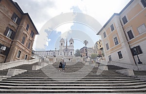 Tourists take pictures at Piazza de Spagna Spanish Steps Rome - Square of Spain, Italy