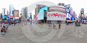 Tourists taking photo on the world famous New York Times Square. 360 VR equirectangular photo