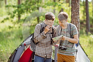 Tourists talk on the radio, and specify your route