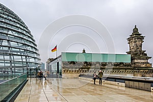 Tourists at the terrace at the top of the Reichstag in Berlin