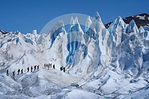 Tourists Trekking on Perito Moreno Glacier, Patagonia Argentina, South America