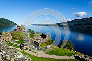 Tourists at Urquhart Castle by Loch Ness