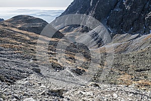 Tourists in Velicka valley, High Tatras mountains, Slovakia