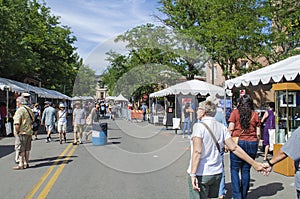 Tourists and vendors invade the plaza streets downtown in Santa Fe New Mexico