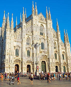 Tourists visit Milan Cathedral, Italy