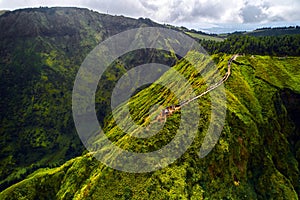 Tourists visited Boca do Inferno. Azores Island