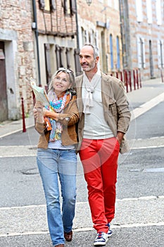 Tourists visiting an old city