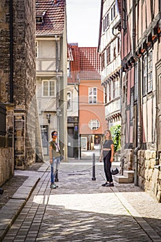 Tourists visiting the Old Town of Quedlinburg Germany