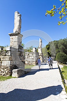 Tourists visiting the ruins and old part of Athens