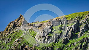 Tourists visiting Skellig Michael island and monks hermitage, where Star Wars were filmed