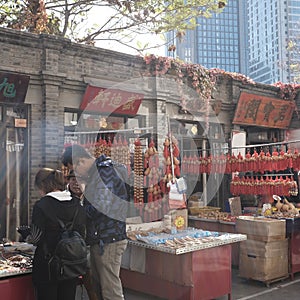 Tourists are visiting Tianjin ancient culture streetGu Wenhua Jie in the autumn