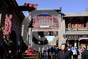 Tourists are visiting Tianjin ancient culture streetGu Wenhua Jie in the autumn