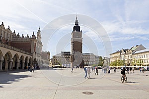 Tourists visiting Town Hall Tower and Rynek Glowny
