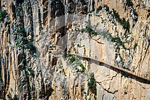 Tourists walk along the El Caminito del Rey, Malaga, Spain