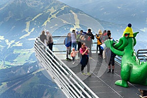 Tourists walk on Dachstein Sky Walk