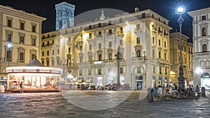 Tourists walk in Piazza della Repubblica timelapse, one of the main city squares in Florence.