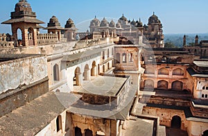 Tourists walking in abandoned fort of the 17th century Citadel Jahangir with towers and arches, India