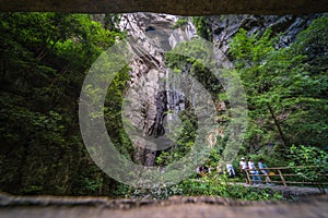 Tourists on a walking path in Wulong National Park