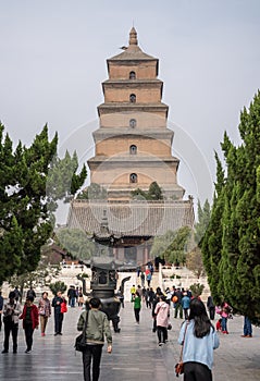 Tourists and worshippers at the Giant Wild Goose Pagoda