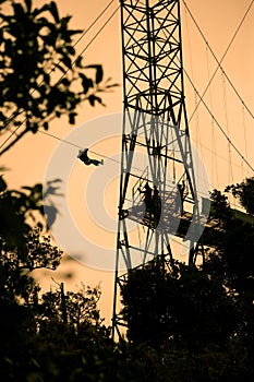 Tourists on zip line in Costa Rica