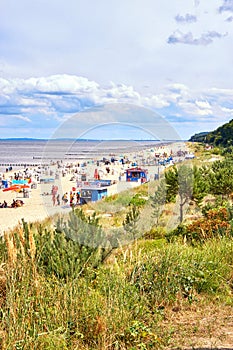 Tourists in ÃÅckeritz on the beach. Baltic Sea in Mecklenburg-Vorpommern, Germany